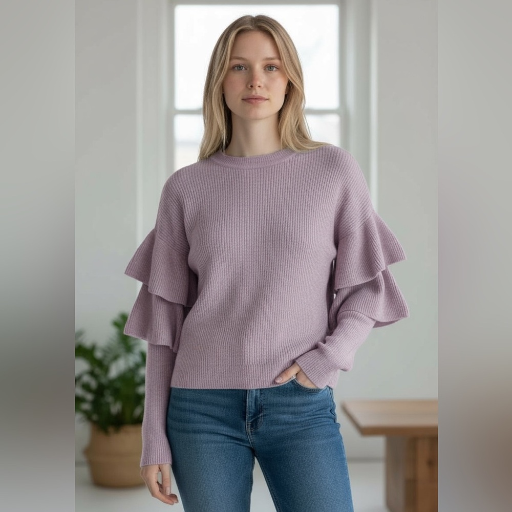 Romeo + Juliet Couture Lilac Ruffle Sleeve Knit Top, Size S